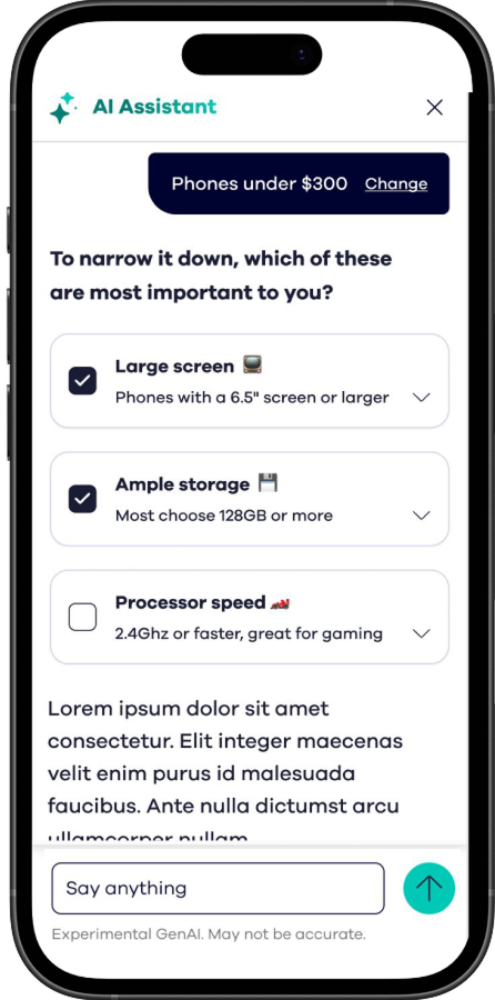 Total Wireless AI Assistant on iPhone, mobile plan recommendation experience